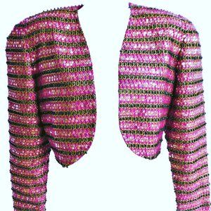 Vintage 80s Bolero Jacket Heavy Beaded Sequin Embroidery Lined Vegas Show S M